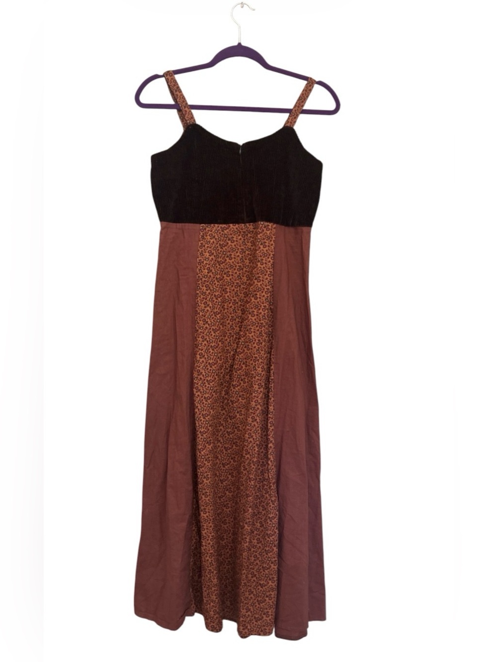 Vintage 90s Grunge Boho Corduroy Calico Patchwork Maxi Camisole Dress Size M - Picture 2 of 9